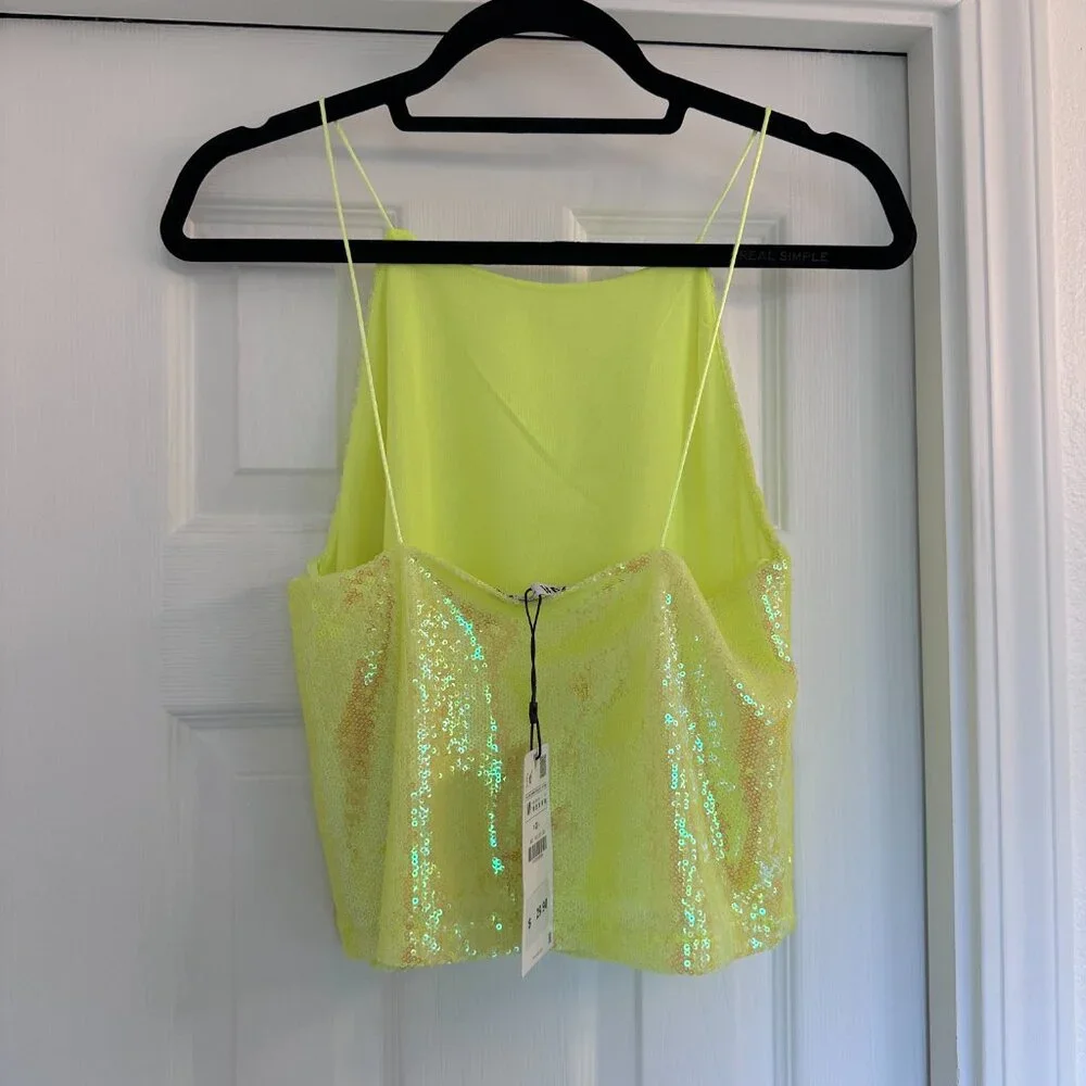 NWT Zara neon yellow sequin tank - Picture 2 of 3